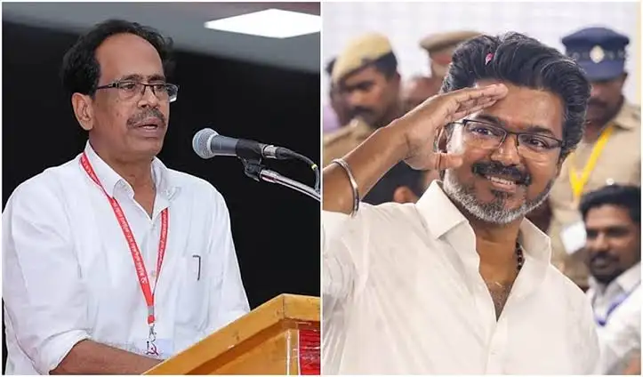 தமிழக முதலமைச்சர் விஜய் மற்றும் சிபிஐ மாநிலச் செயலாளர் வீரபாண்டியன்