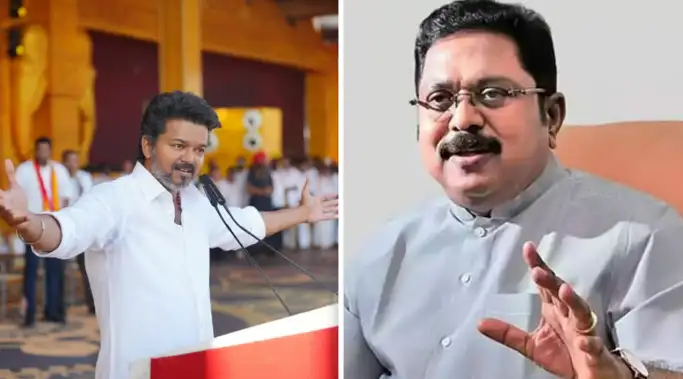 தமிழக முதலமைச்சர் விஜய் மற்றும் அமமுக பொதுச்செயலாளர் டிடிவி தினகரன்