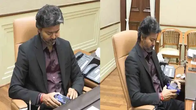 தமிழக முதல்வர் விஜய்க்கு வின் குழும நிர்வாக இயக்குநர் பொம்மை கார் பரிசளிக்கும் காட்சி