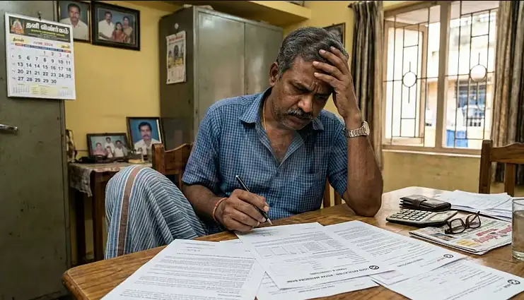 வங்கி அதிகாரி ஒருவர் கடன் விண்ணப்பத்தை ஆய்வு செய்கிறார்