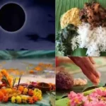 ஆடி அமாவாசை அன்று முன்னோர்களுக்கு எள்ளும் நீரும் தந்து வழிபாடு செய்யும் காட்சி