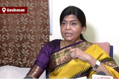 நடிகர் ஜெயம் ரவியின் தாயார் செய்தியாளர்களிடம் பேட்டியளிக்கும் காட்சி