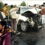அதிக் அகமதுவின் மகன் அபான் அகமதுவின் கார் விபத்து நடந்த இடம்