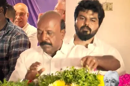 நடிகை சௌகார் ஜானகி உடலுக்கு அஞ்சலி செலுத்தும் திமுக முன்னாள் அமைச்சர் மா. சுப்பிரமணியன்