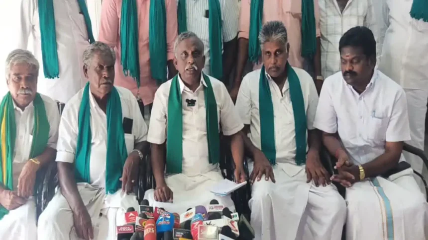 விவசாய சங்க தலைவர் பி.ஆர்.பாண்டியன் செய்தியாளர்களை சந்திக்கும் காட்சி