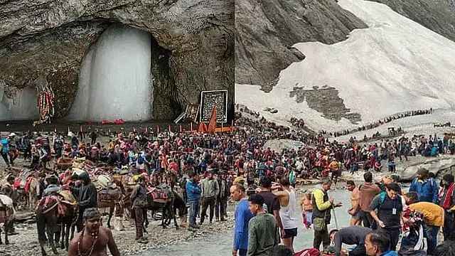 அமர்நாத் குகைக்கோவிலில் பக்தர்கள் தரிசனம்