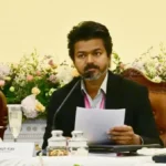 தமிழக முதலமைச்சர் சி. ஜோசப் விஜய் தெற்கு மண்டல மன்றக் கூட்டத்தில் உரையாற்றுகிறார்