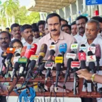 பாமக தலைவர் அன்புமணி ராமதாஸ் செய்தியாளர்களிடம் பேசுகிறார்