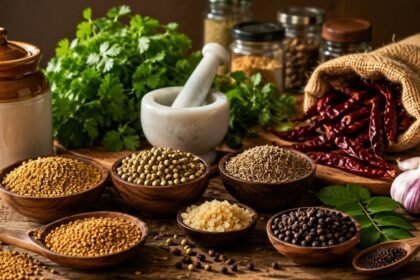 அஞ்சறைப் பெட்டியில் உள்ள பல்வேறு மசாலாப் பொருட்கள்