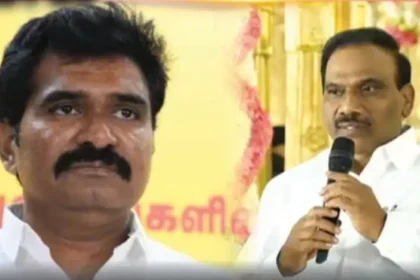 திமுக எம்.பி. ஆ.ராசா செய்தியாளர் சந்திப்பில் பேசுகிறார்