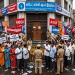 வங்கி ஊழியர்கள் வேலைநிறுத்தத்தில் ஈடுபடும் காட்சி