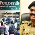 மாநகர காவல் ஆணையர் ஏ. அமல்ராஜ் மதுபானக் கடை உரிமையாளர்களுடன் ஆலோசனை கூட்டத்தில் பேசுகிறார்.