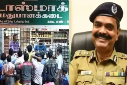 மாநகர காவல் ஆணையர் ஏ. அமல்ராஜ் மதுபானக் கடை உரிமையாளர்களுடன் ஆலோசனை கூட்டத்தில் பேசுகிறார்.