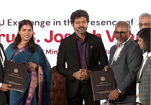 தமிழ்நாடு முதலமைச்சர் திரு. ச. ஜோசப் விஜய் முதலீட்டாளர்கள் மாநாட்டில் உரையாற்றுகிறார்