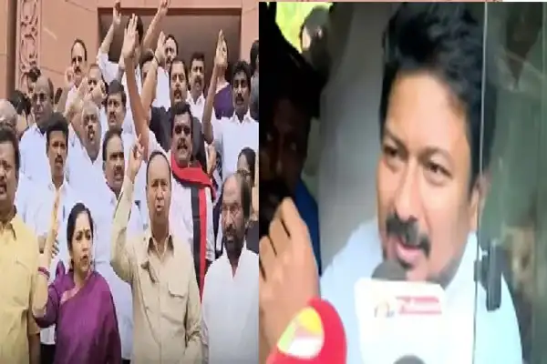 நாடாளுமன்ற வளாகத்தில் திமுக எம்பிக்கள் போராட்டம்