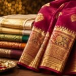 பல்வேறு வடிவங்களில் தங்க ஜரிகை வேலைப்பாடுகளுடன் கூடிய புடவைகள்
