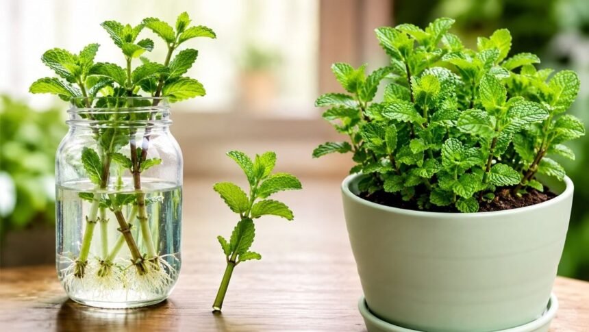 வீட்டில் வளர்க்கப்படும் பசுமையான புதினா செடி
