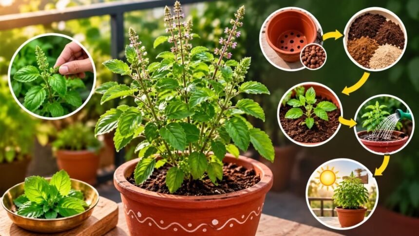 வீட்டில் வளர்க்கப்படும் துளசி செடி