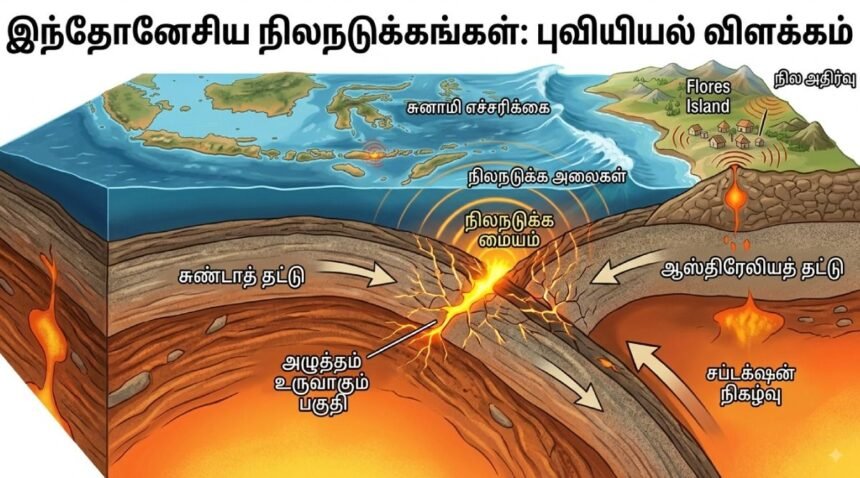 இந்தோனேசியாவின் நிலப்பரப்பு அல்லது பூமித் தட்டுகளின் வரைபடம்