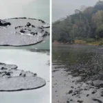இந்தோனேசியாவின் புளோரஸ் தீவில் உள்ள கருப்பு நிற எரிமலை ஏரி