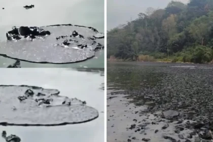 இந்தோனேசியாவின் புளோரஸ் தீவில் உள்ள கருப்பு நிற எரிமலை ஏரி