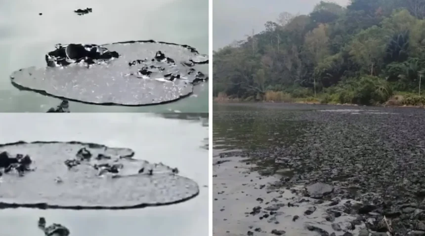 இந்தோனேசியாவின் புளோரஸ் தீவில் உள்ள கருப்பு நிற எரிமலை ஏரி