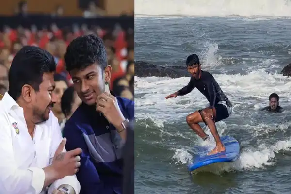 இன்பநிதி சர்பிங் செய்யும் புகைப்படம்