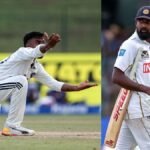 இலங்கை வீரர் பிரபாத் ஜெயசூர்யா மைதானத்தில் இருந்து வெளியேறும் காட்சி