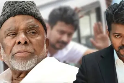 ஐயூஎம்எல் தலைவர் காதர் மொய்தீன் அறிக்கை வெளியிடுகிறார்