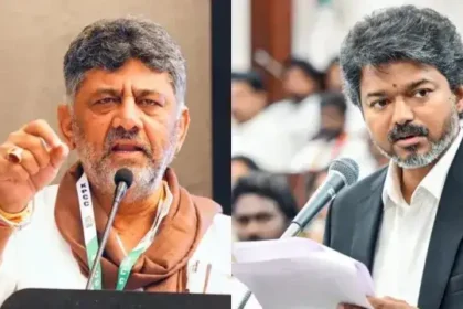 கர்நாடக முதலமைச்சர் டி.கே.சிவக்குமார் செய்தியாளர்களை சந்திக்கும் காட்சி