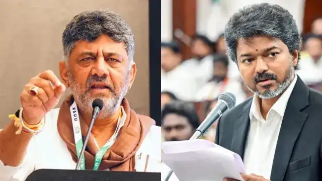 கர்நாடக முதலமைச்சர் டி.கே.சிவக்குமார் செய்தியாளர்களை சந்திக்கும் காட்சி