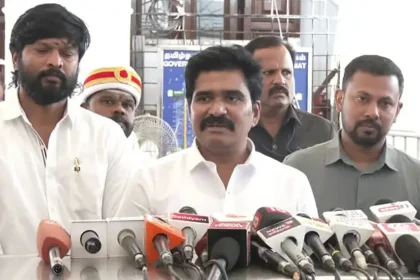அமைச்சர் நிர்மல்குமார் செய்தியாளர்களை சந்தித்து விளக்கம் அளித்தல்
