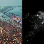 விண்வெளியில் இருந்து தெரியும் பிரயாக்ராஜ் மகா கும்பமேளா 2025 நிகழ்வின் இரவு நேரப் புகைப்படம்