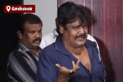 நடிகர் மன்சூர் அலிகான் மேடையில் பேசுகிறார்