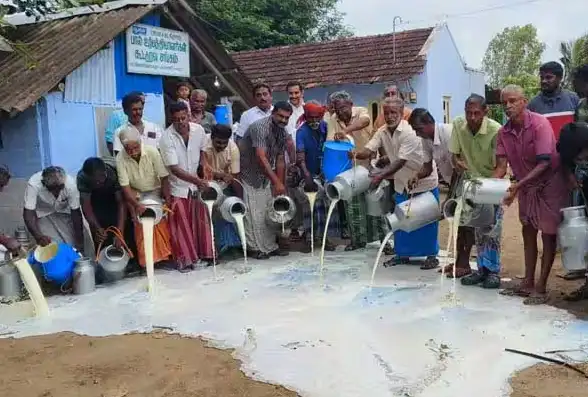சாலைகளில் பாலை கொட்டி போராட்டத்தில் ஈடுபடும் பால் உற்பத்தியாளர்கள்