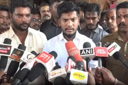 அமைச்சர் ரமேஷ் திமுகவினரின் ரவுடித்தனம் குறித்து கண்டனம் தெரிவிக்கும் படம்