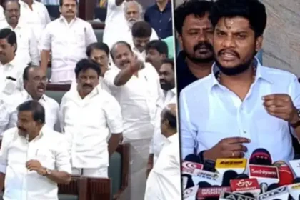 அமைச்சர் ரமேஷ் செய்தியாளர்களிடம் பேசுகிறார்