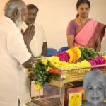நடிகர் எம்.எஸ்.பாஸ்கர் சௌகார் ஜானகி உடலுக்கு அஞ்சலி செலுத்துகிறார்