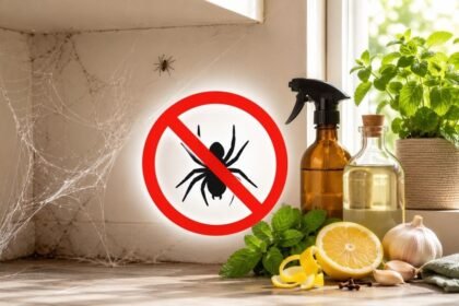 வீட்டில் சிலந்தி வலைகளை சுத்தம் செய்யும் ஒரு பெண்