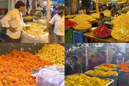 கோவை பூ மார்க்கெட்டில் ஓணம் பண்டிகைக்காக பூக்கள் விற்பனை