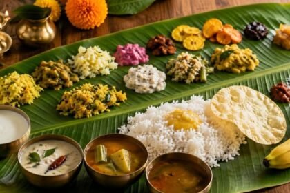 வாழை இலையில் பரிமாறப்படும் ஓணம் சத்யா விருந்து