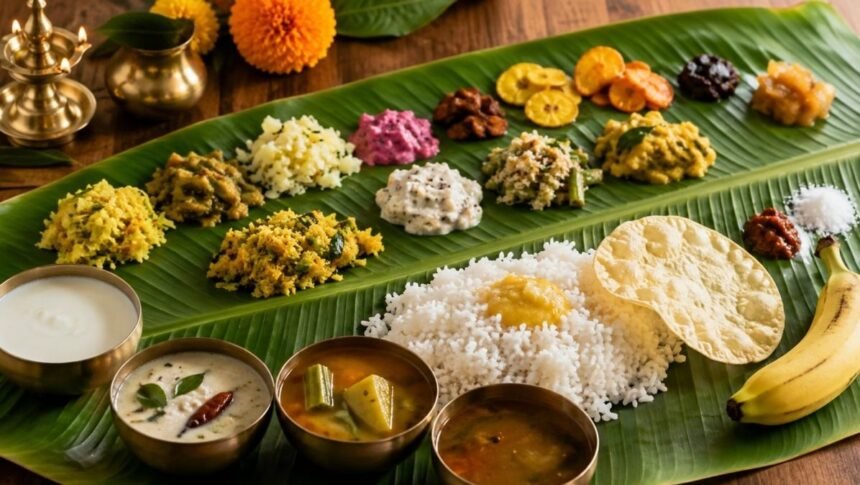 வாழை இலையில் பரிமாறப்படும் ஓணம் சத்யா விருந்து