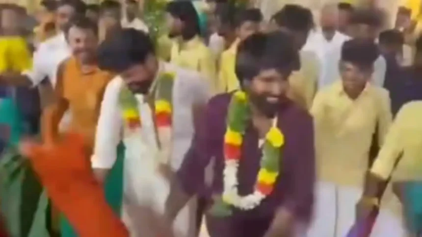 மதுரை ராஜாக்கூர் காளியம்மன் கோயில் ஆடித் திருவிழாவில் ஒயிலாட்டம் ஆடும் நடிகர் சூரி மற்றும் விமல்