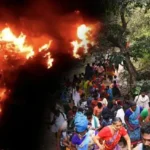 சதுரகிரி மலைப்பகுதியில் காட்டுத்தீ பரவும் காட்சி