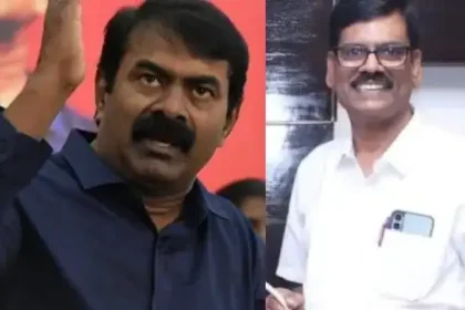 நாம் தமிழர் கட்சி தலைமை ஒருங்கிணைப்பாளர் சீமான் கண்டனம் தெரிவிக்கும் புகைப்படம்
