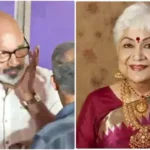 நடிகர் சத்யராஜ் மூத்த நடிகை சௌகார் ஜானகியின் உடலுக்கு அஞ்சலி செலுத்துகிறார்