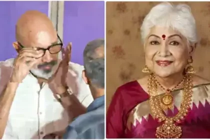 நடிகர் சத்யராஜ் மூத்த நடிகை சௌகார் ஜானகியின் உடலுக்கு அஞ்சலி செலுத்துகிறார்
