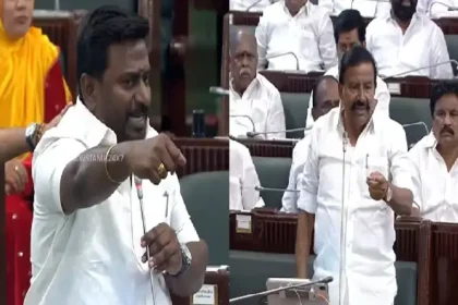 தமிழக சட்டப்பேரவையில் உறுப்பினர்கள் விவாதிக்கும் காட்சி