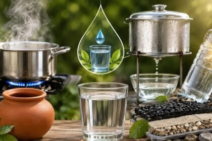 சுத்தமான குடிநீர் பாத்திரத்தில் சேமிக்கப்படும் காட்சி