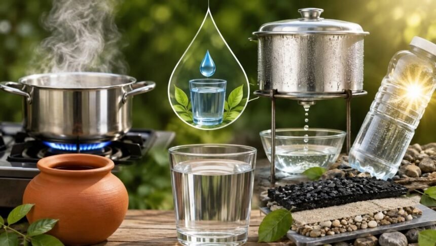 சுத்தமான குடிநீர் பாத்திரத்தில் சேமிக்கப்படும் காட்சி